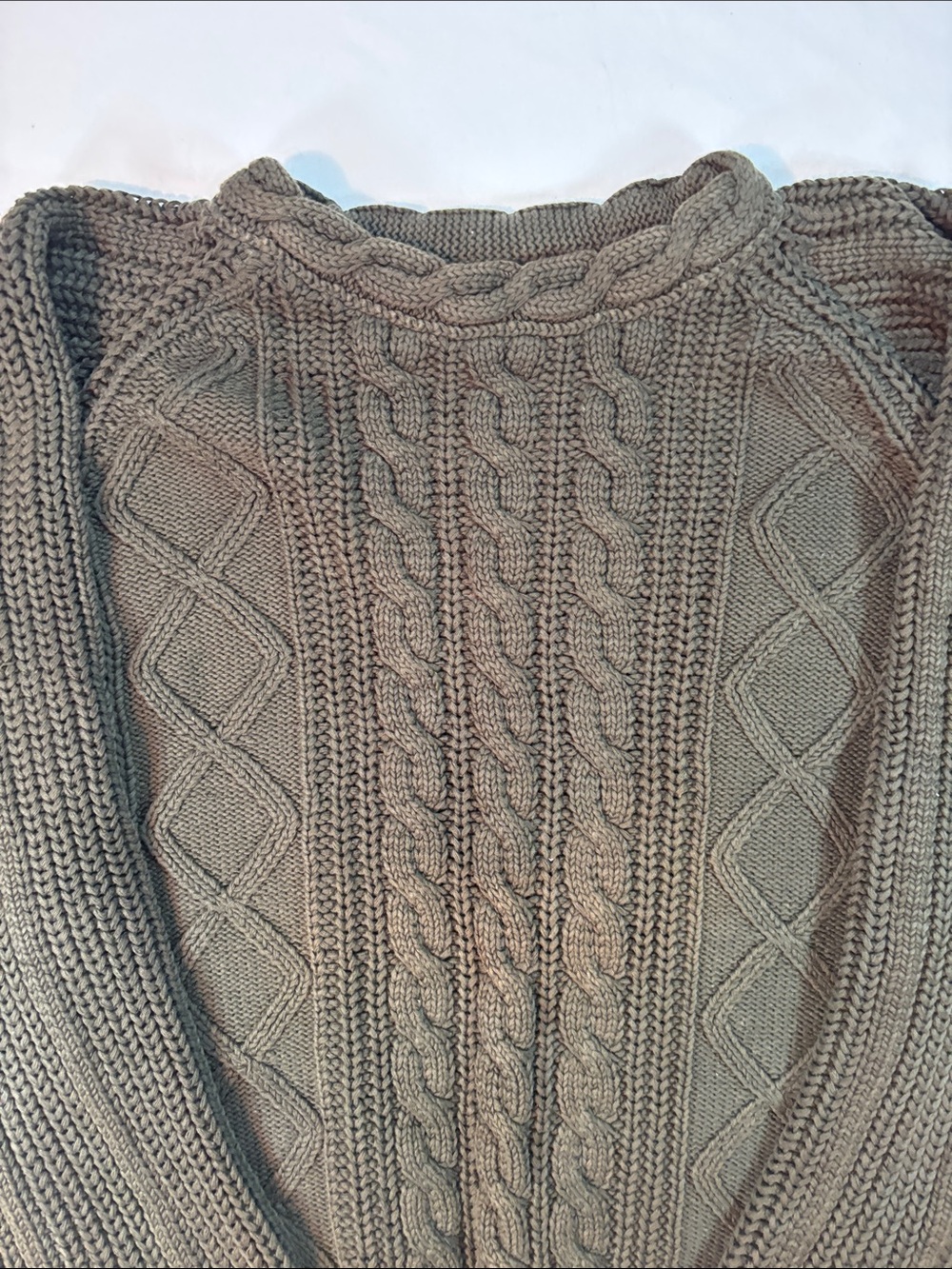 Vintage 80s St Michael Cable Knit Sweater Olive Chunky Fisherman Pullover